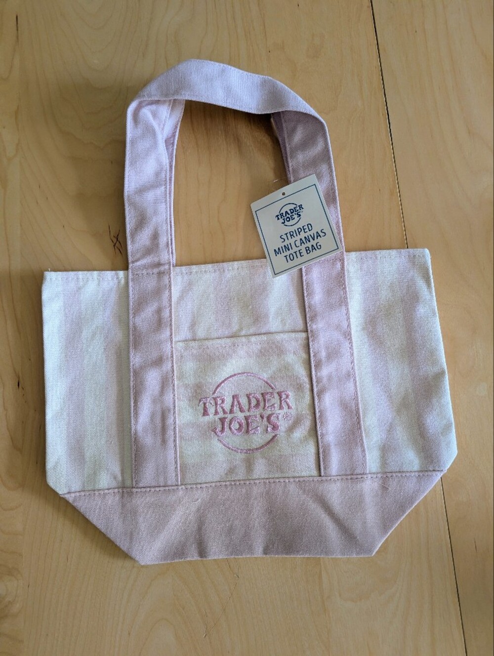 NEW striped mini canvas tote bag in pale pink